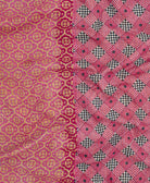 hot pink kantha blanket with black and white checkered print and sky blue kantha stitching