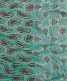 turquoise & maroon kantha blanket with pailsey print and orange kantha stitching