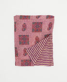 orchid pink geometric small kantha quilt handmade in India by women artisans from vintage cotton saris