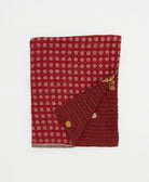 deep red small kantha quilt handmade in India by women artisans from vintage cotton saris