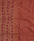 cherry red & maroon kantha blanket with floral print and blue kantha stitching