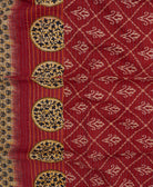 berry red kantha blanket with tan diamond print and sky blue kantha stitching