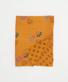 mustard yellow graphic floral small kantha quilt handmade in India by women artisans from vintage cotton saris