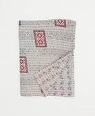 grey, pastel blue & light pink small kantha quilt handmade in India by women artisans from vintage cotton saris