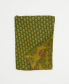 olive green & hot pink small kantha quilt handmade in India by women artisans from vintage cotton saris