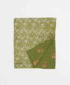 sage green small kantha quilt handmade in India by women artisans from vintage cotton saris