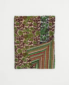 dark brown & green floral small kantha quilt handmade in India by women artisans from vintage cotton saris