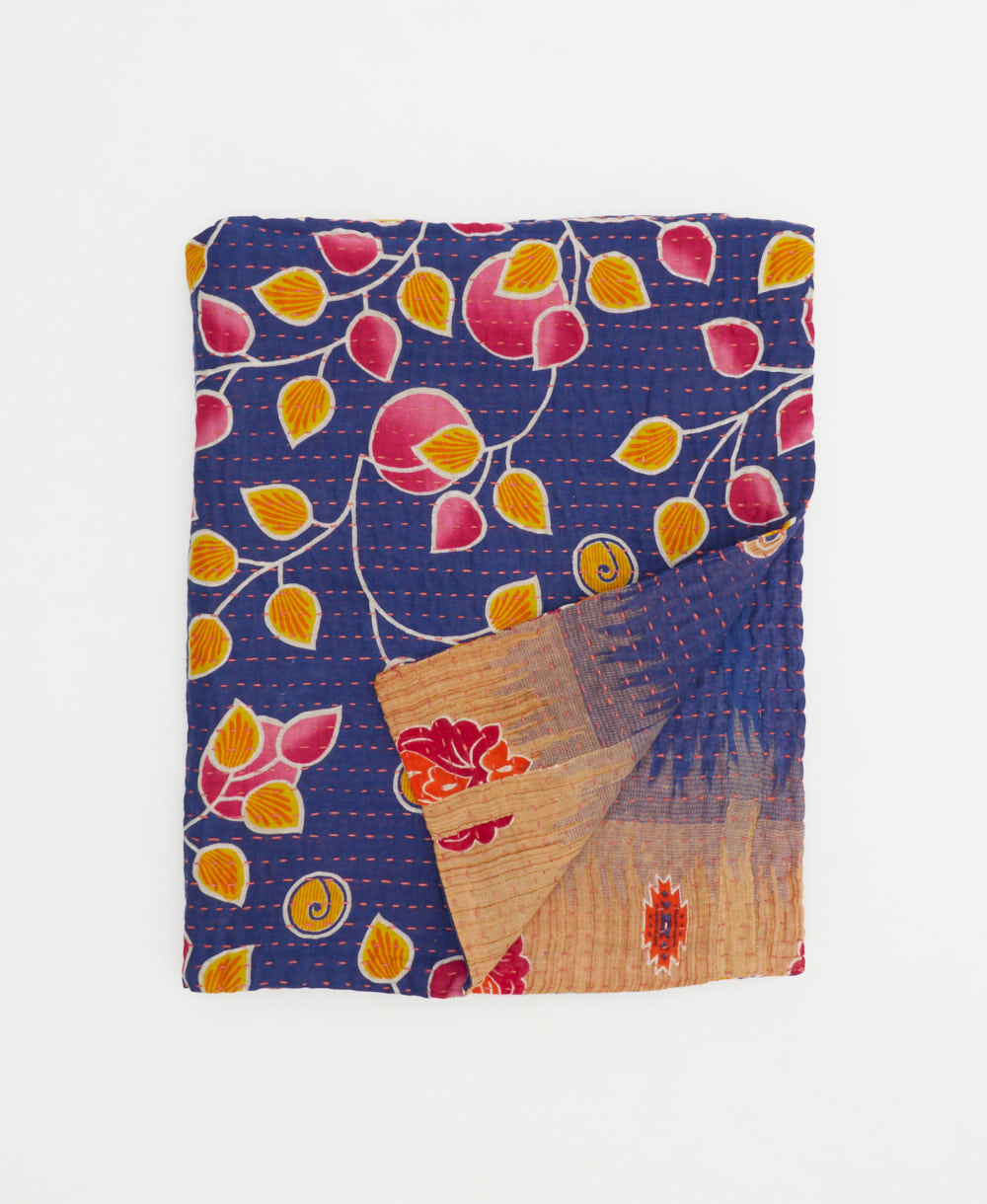 small kantha quilt handmade in India by women artisans from vintage cotton saris