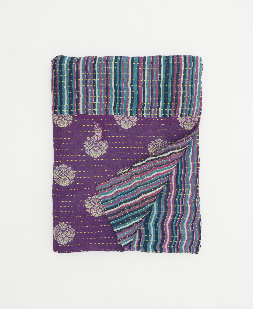 small kantha quilt handmade in India by women artisans from vintage cotton saris