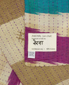 small kantha blanket with signature of the maker on the tag