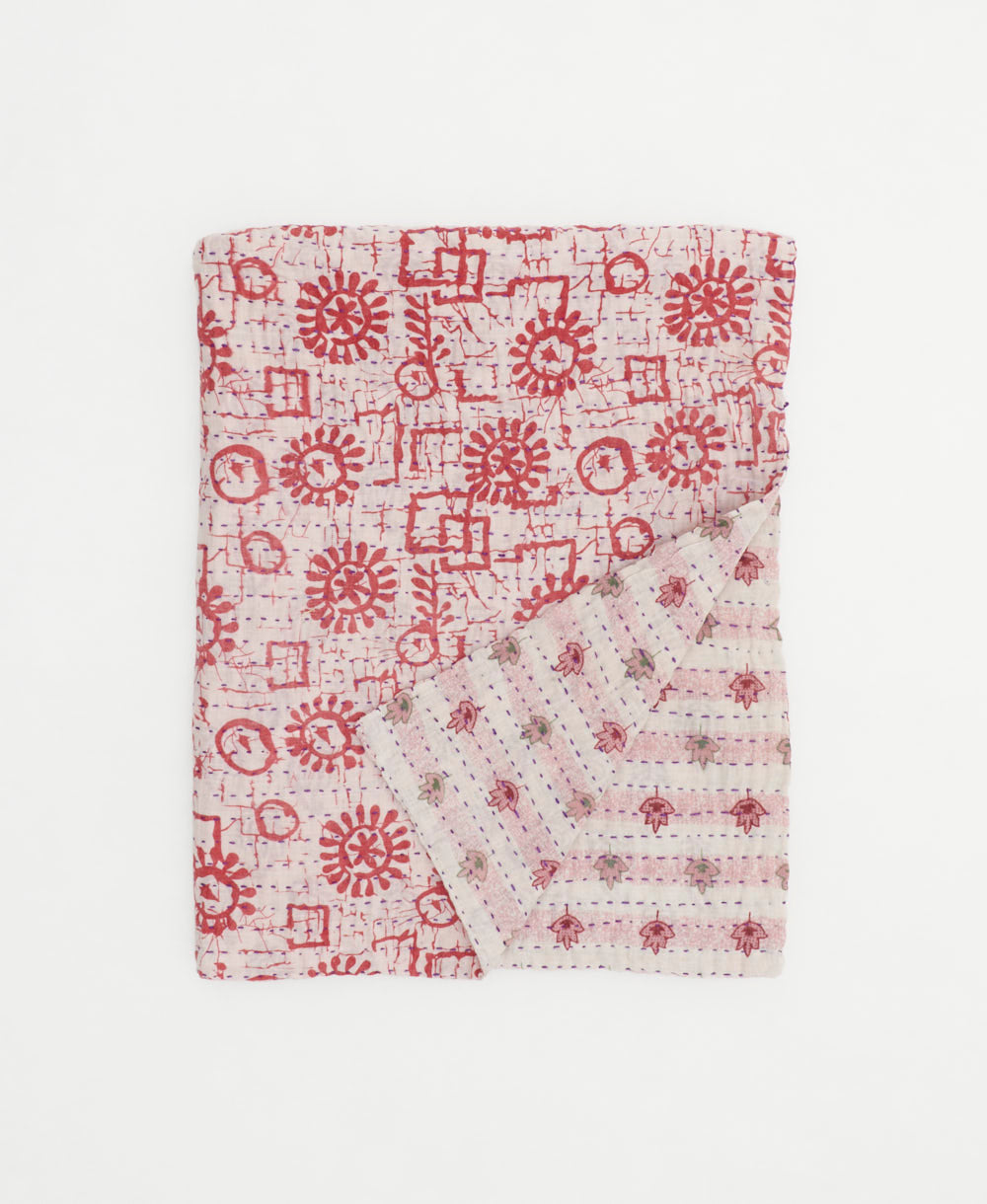 small kantha quilt handmade in India by women artisans from vintage cotton saris