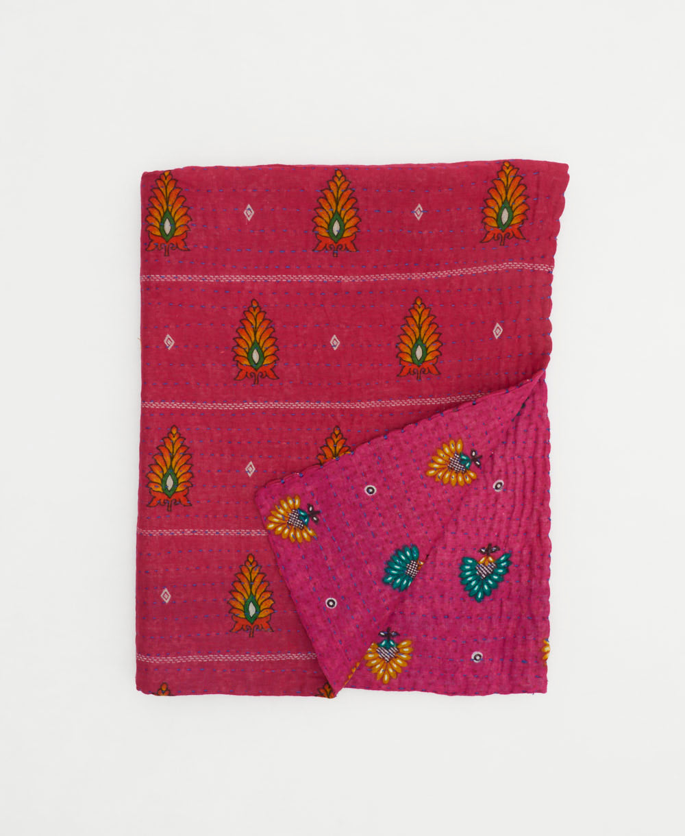 small kantha quilt handmade in India by women artisans from vintage cotton saris