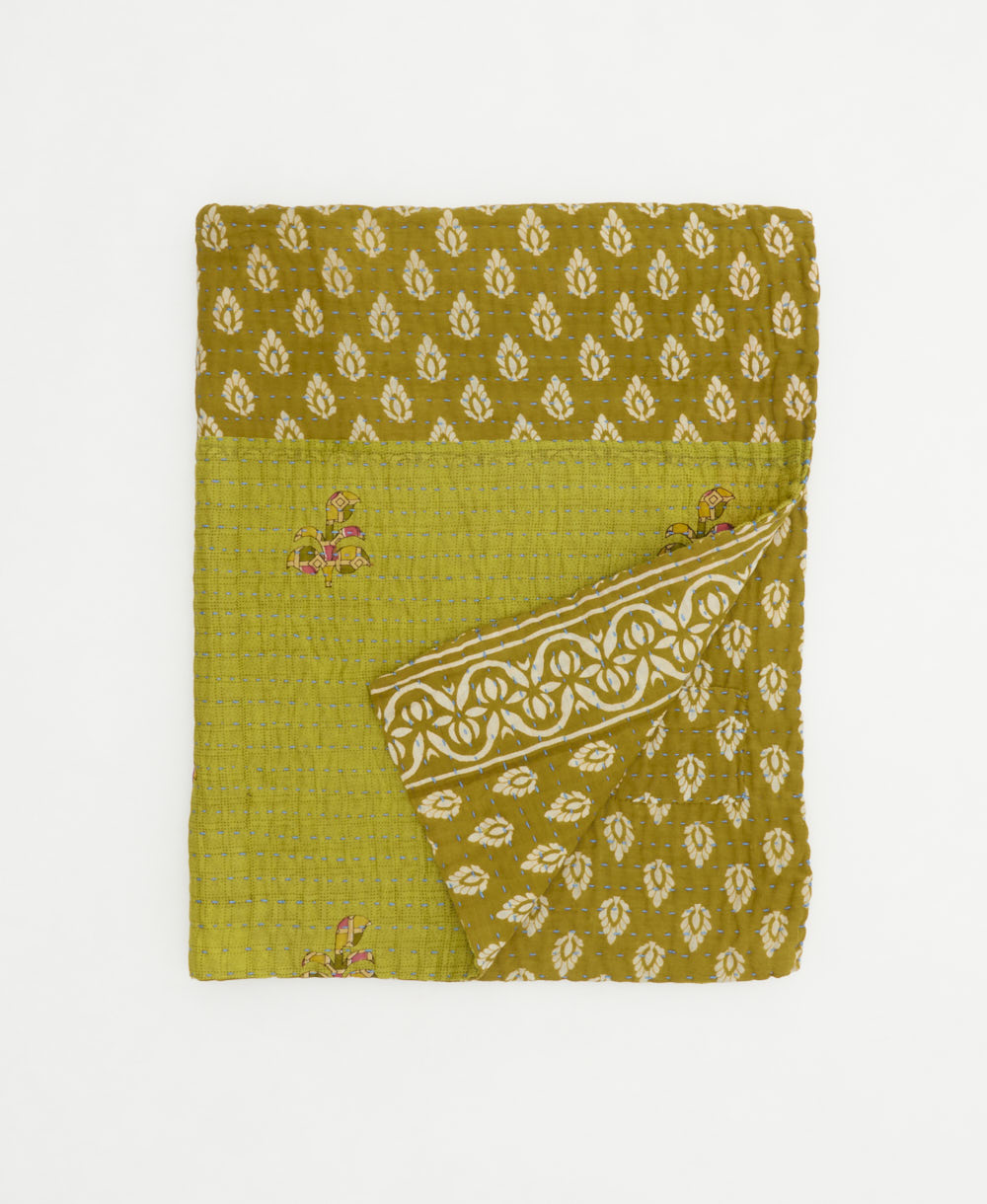 small kantha quilt handmade in India by women artisans from vintage cotton saris