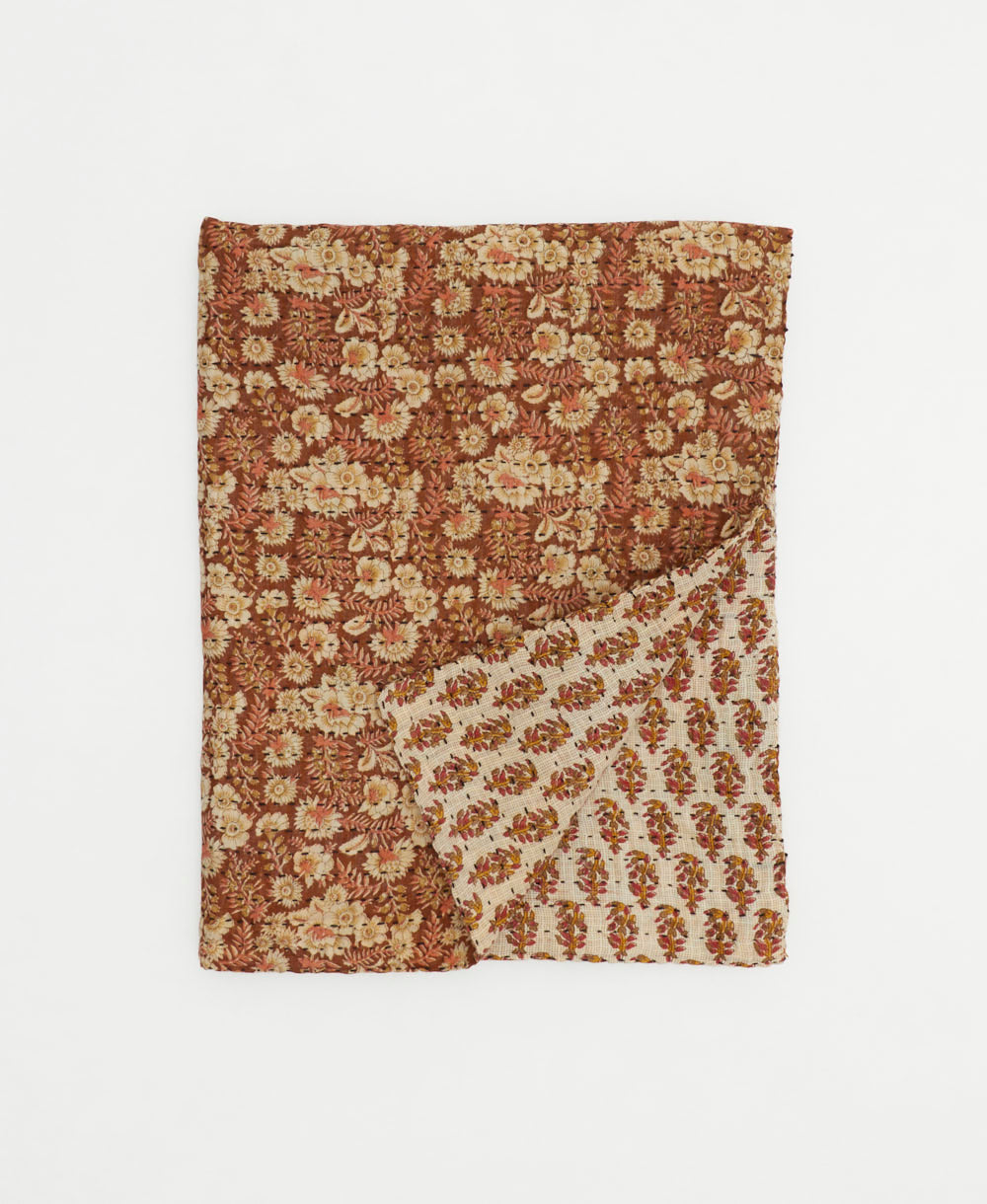 small kantha quilt handmade in India by women artisans from vintage cotton saris