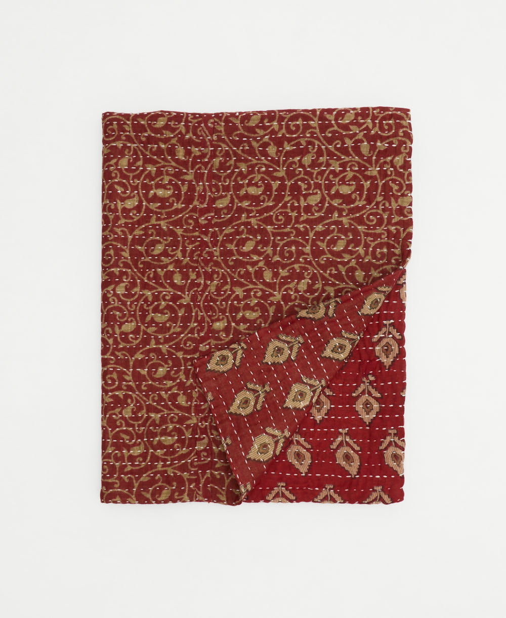 small kantha quilt handmade in India by women artisans from vintage cotton saris