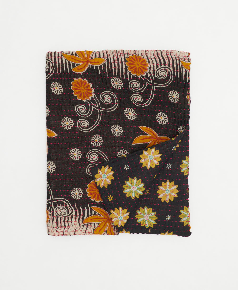 small kantha quilt handmade in India by women artisans from vintage cotton saris