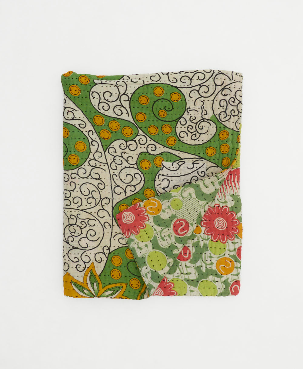 small kantha quilt handmade in India by women artisans from vintage cotton saris