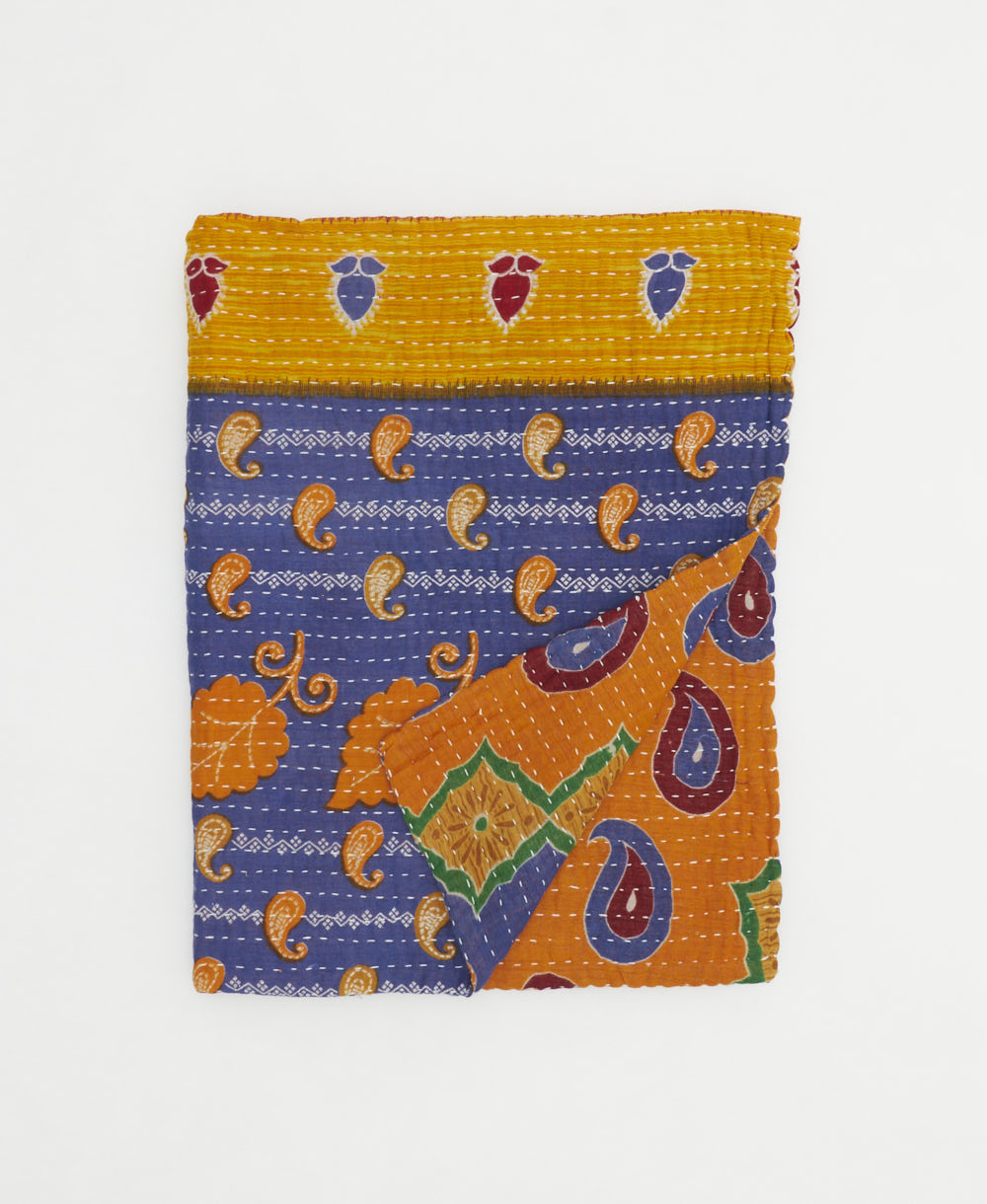 small kantha quilt handmade in India by women artisans from vintage cotton saris