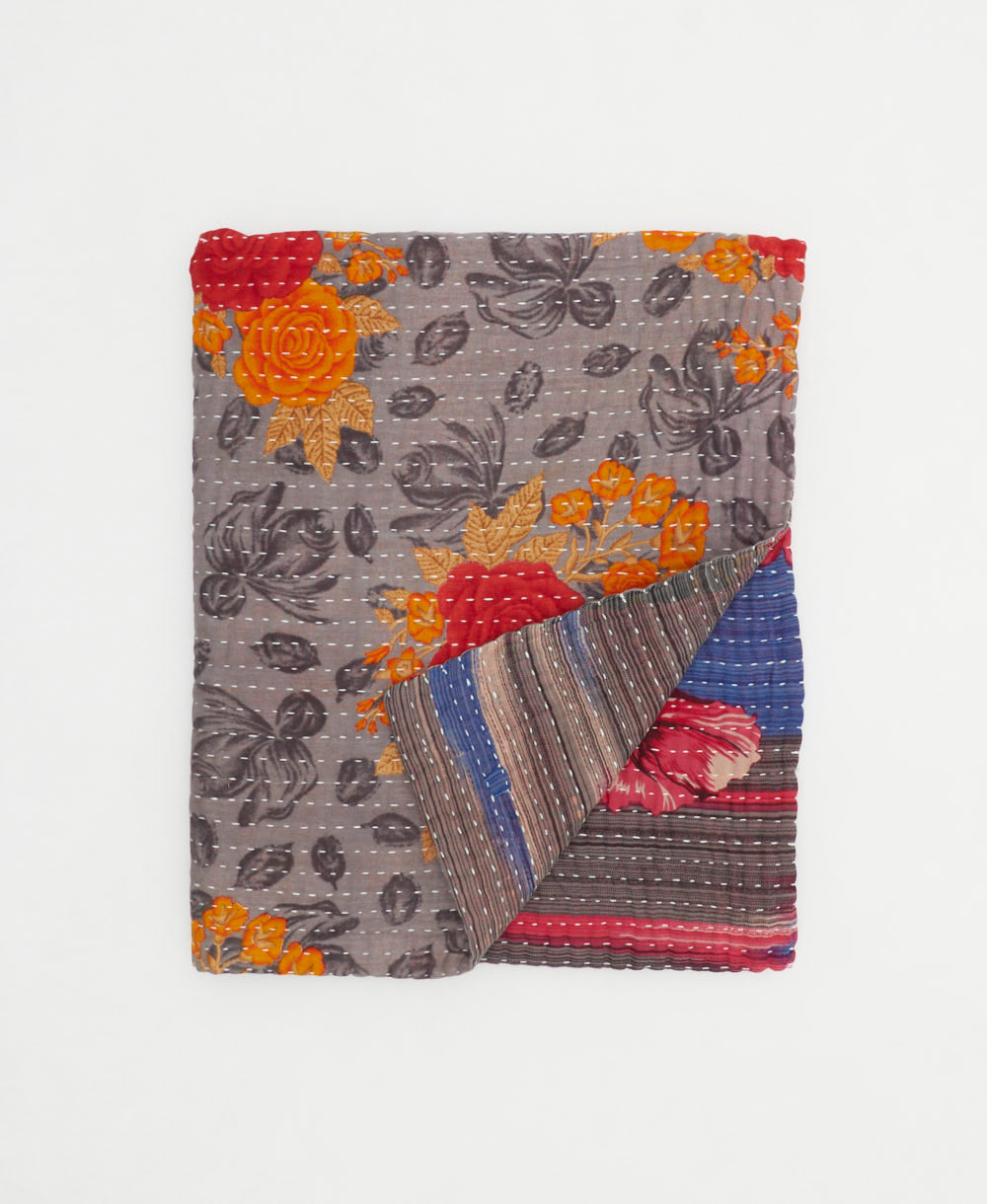 small kantha quilt handmade in India by women artisans from vintage cotton saris