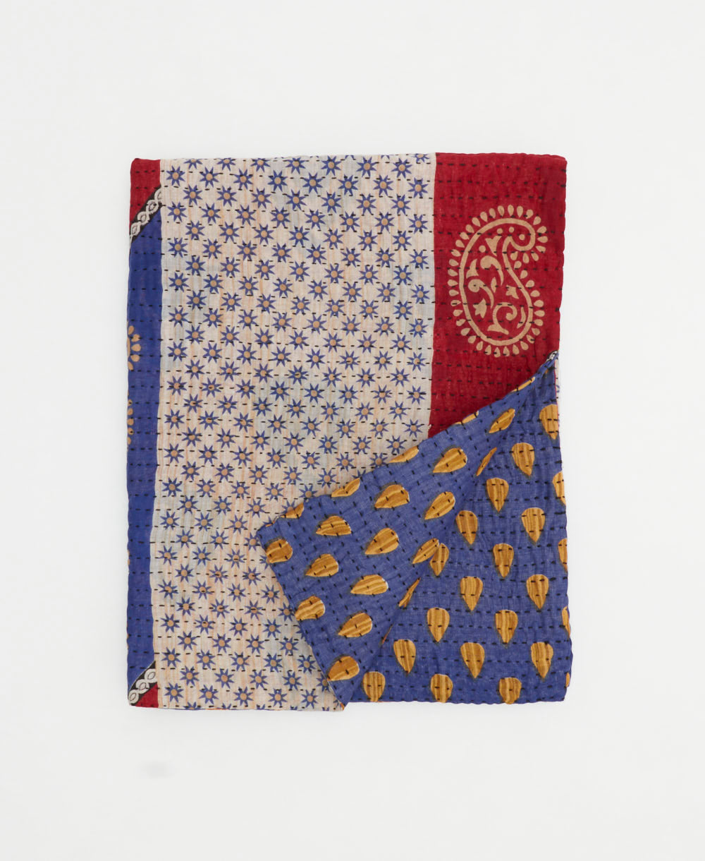 small kantha quilt handmade in India by women artisans from vintage cotton saris