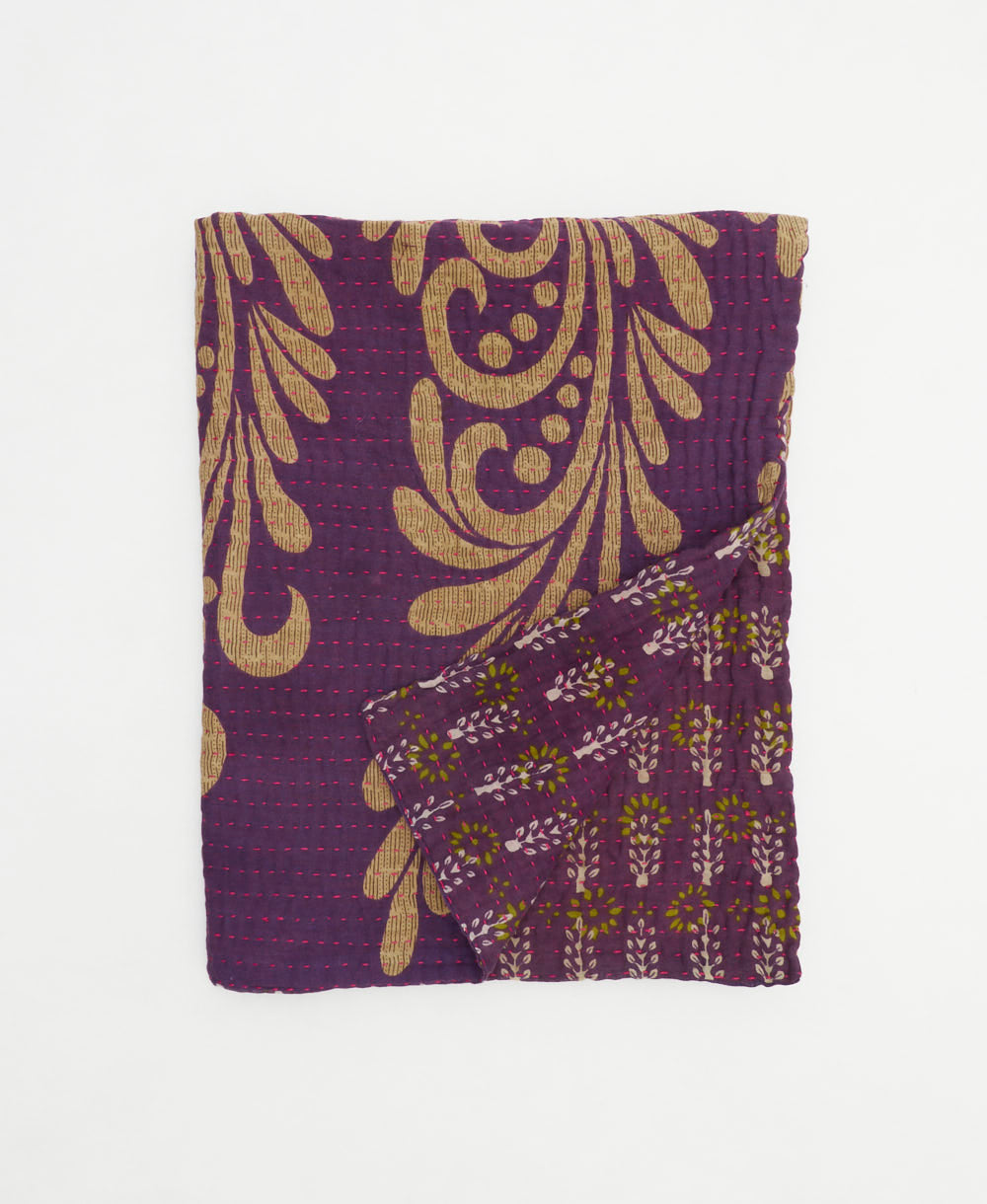 small kantha quilt handmade in India by women artisans from vintage cotton saris