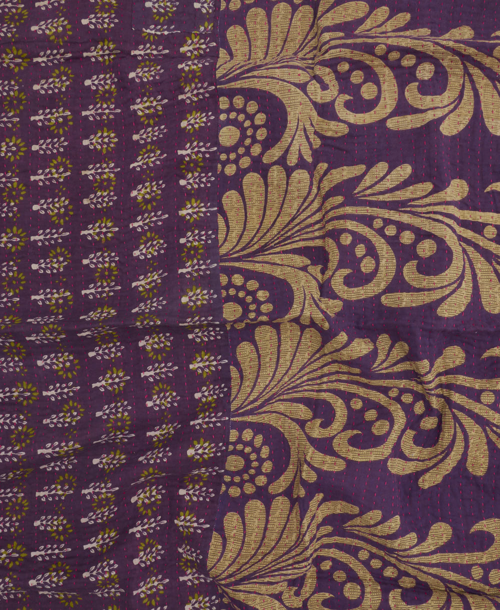 colorful kantha blanket made from upcycled vintage saris