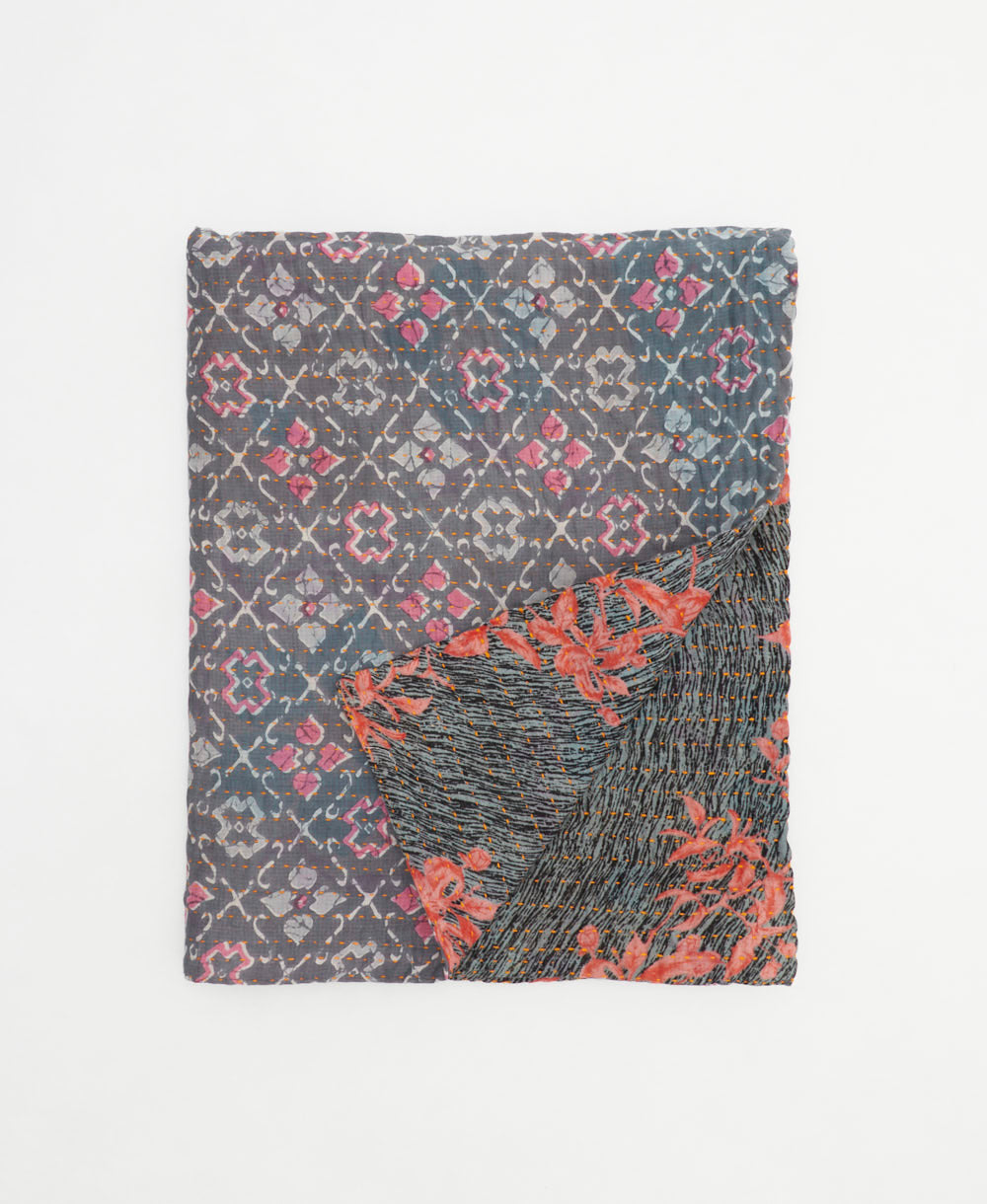 small kantha quilt handmade in India by women artisans from vintage cotton saris