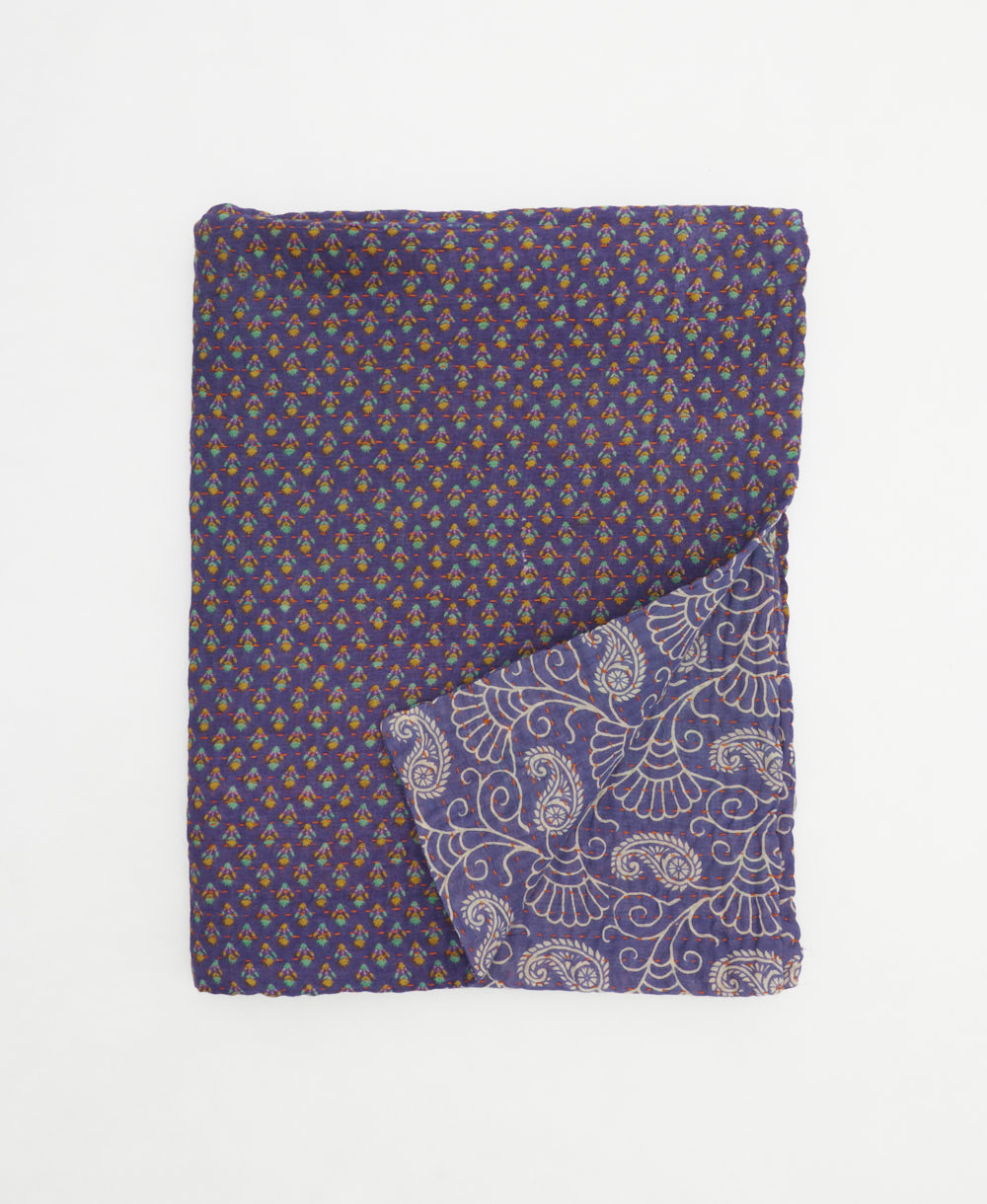 small kantha quilt handmade in India by women artisans from vintage cotton saris