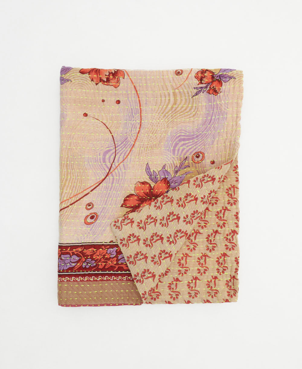 small kantha quilt handmade in India by women artisans from vintage cotton saris