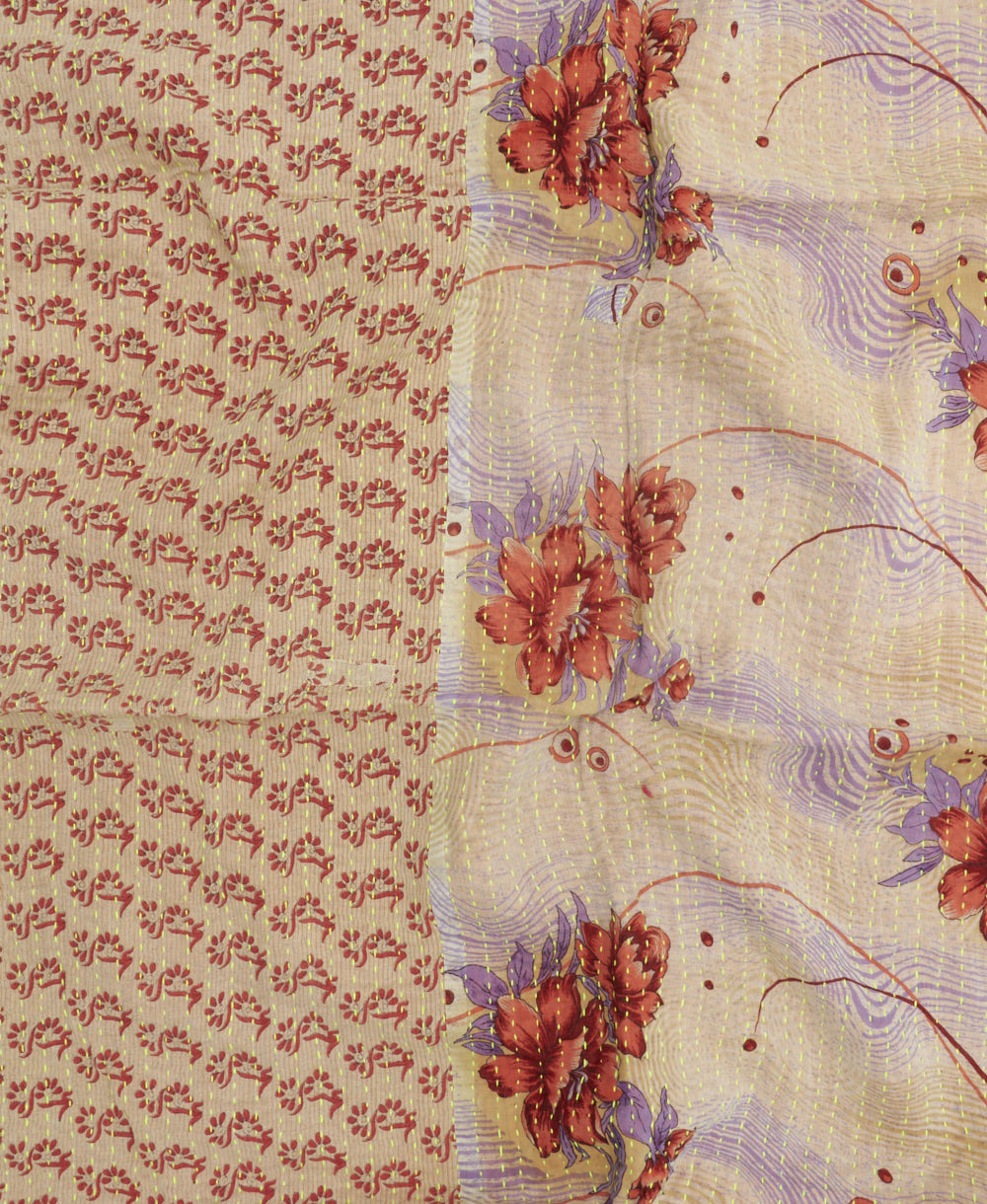 colorful kantha blanket made from upcycled vintage saris