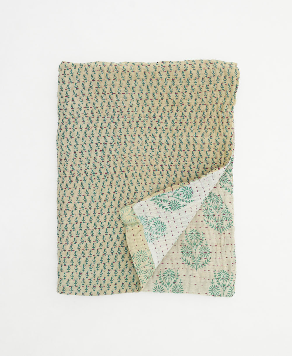 small kantha quilt handmade in India by women artisans from vintage cotton saris
