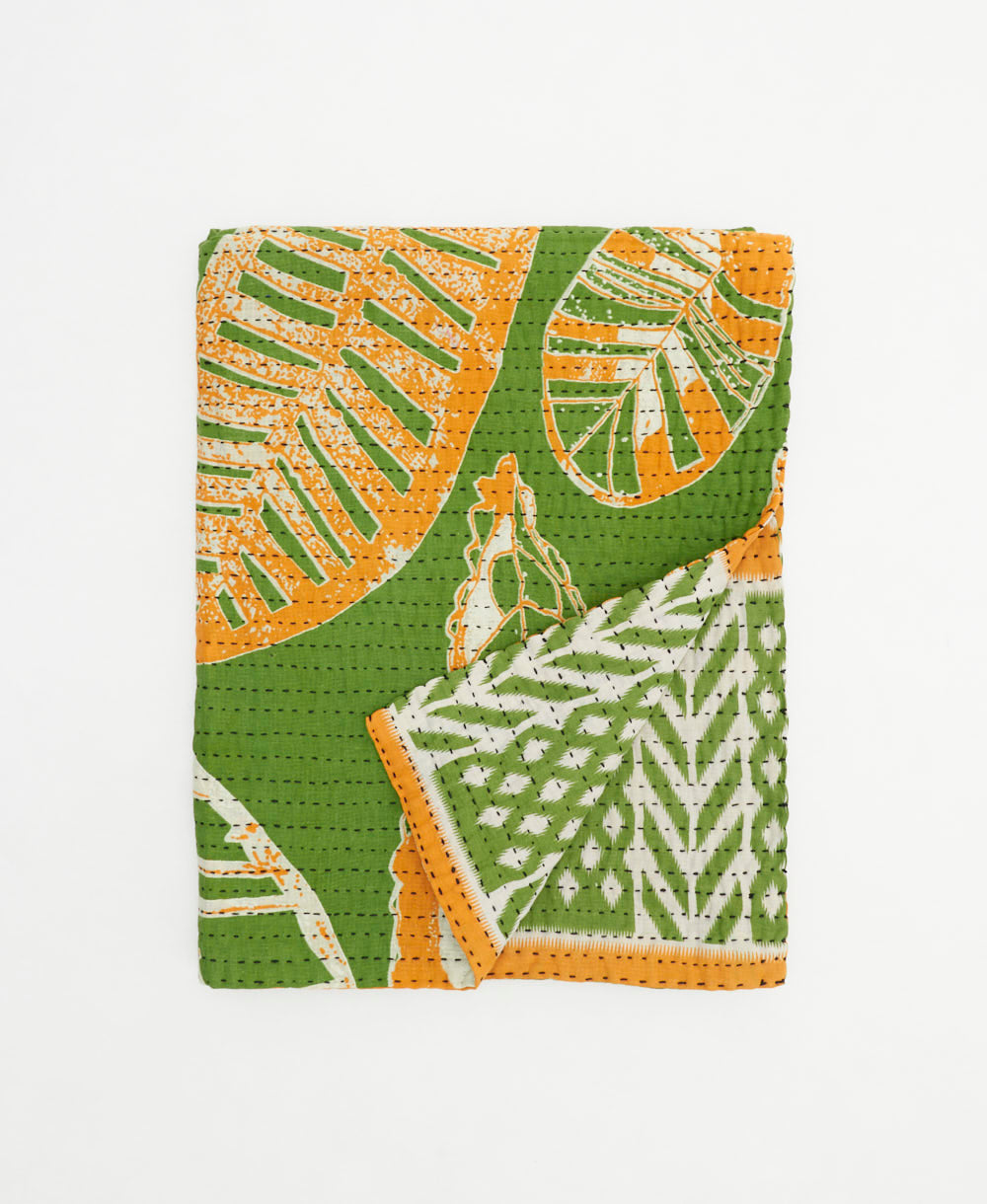 small kantha quilt handmade in India by women artisans from vintage cotton saris