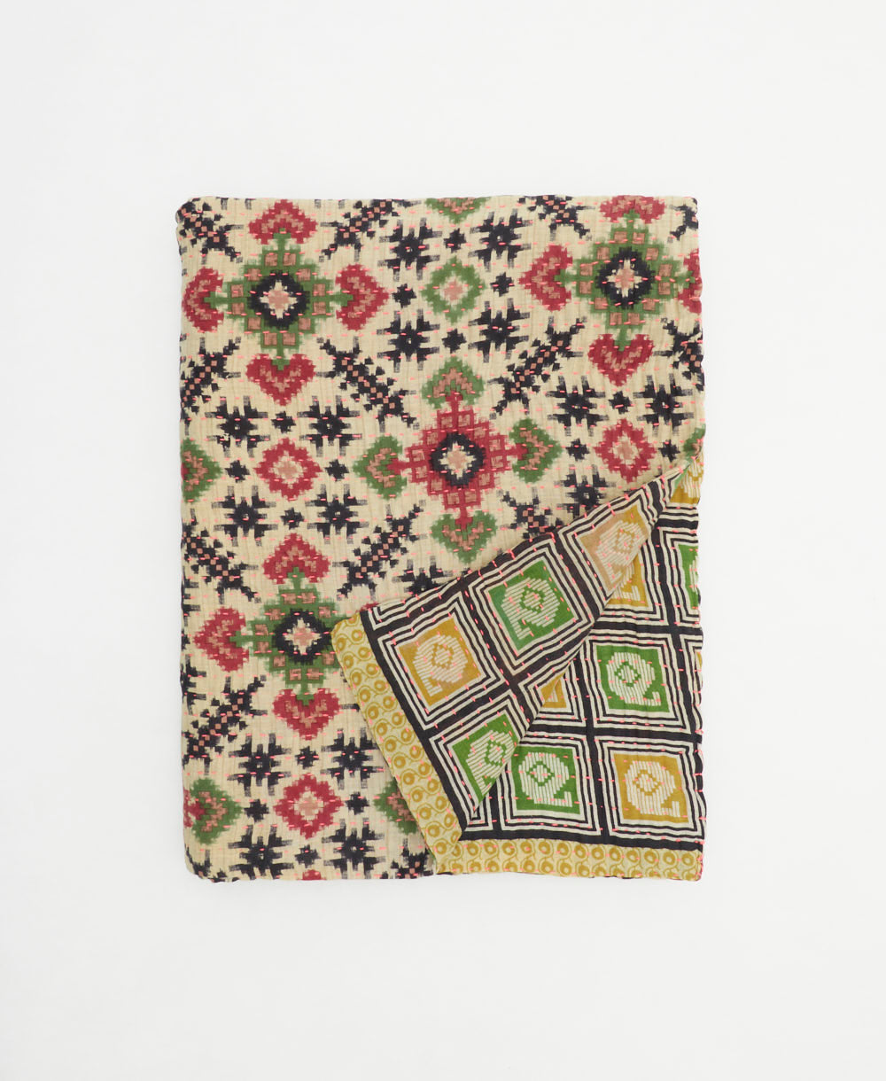 small kantha quilt handmade in India by women artisans from vintage cotton saris