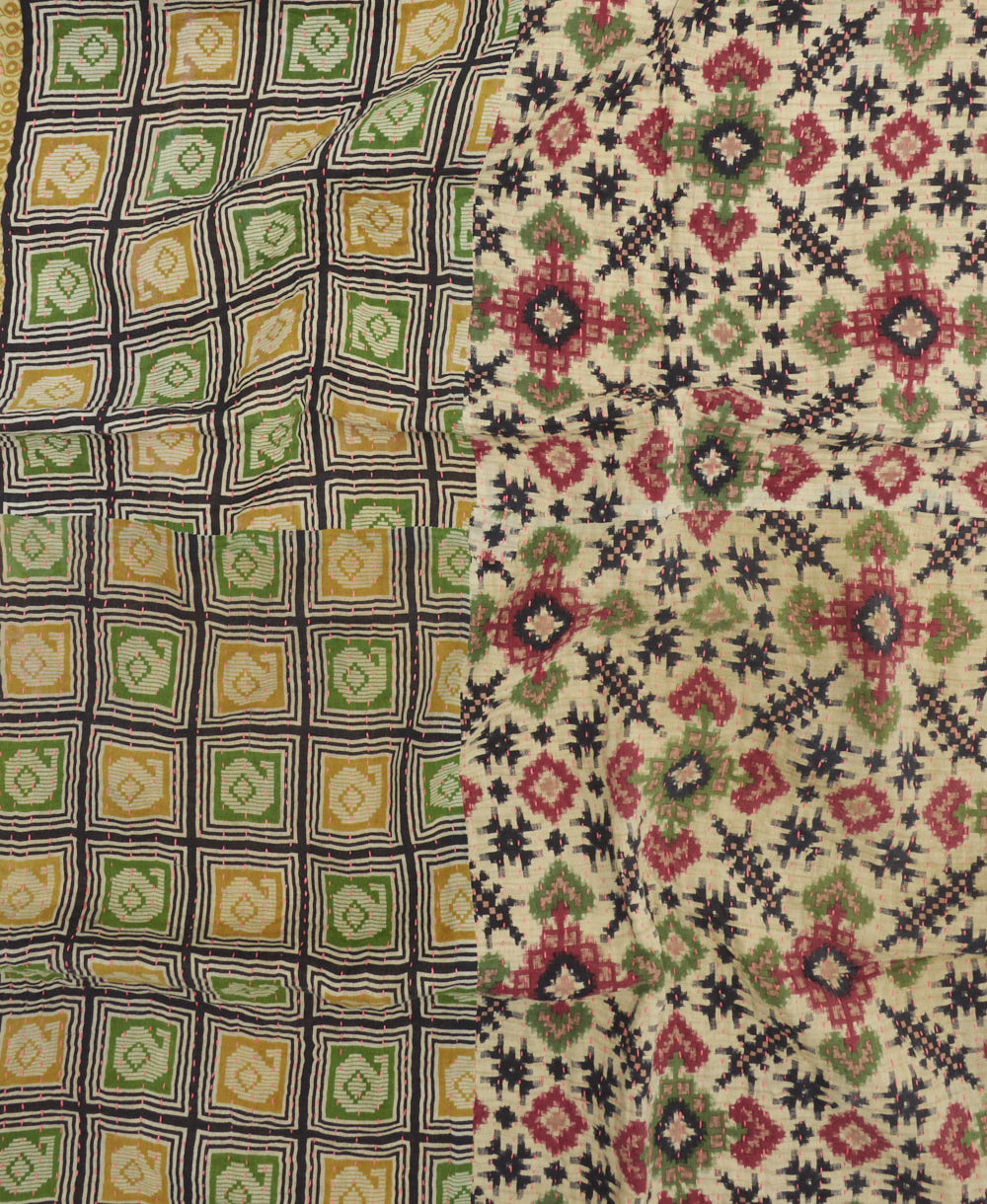 colorful kantha blanket made from upcycled vintage saris