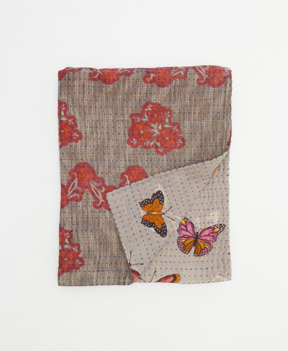 small kantha quilt handmade in India by women artisans from vintage cotton saris