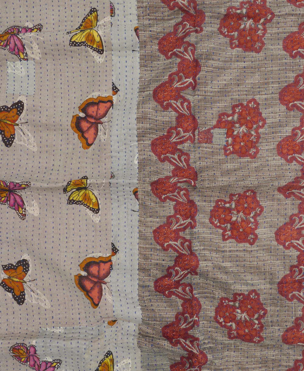colorful kantha blanket made from upcycled vintage saris