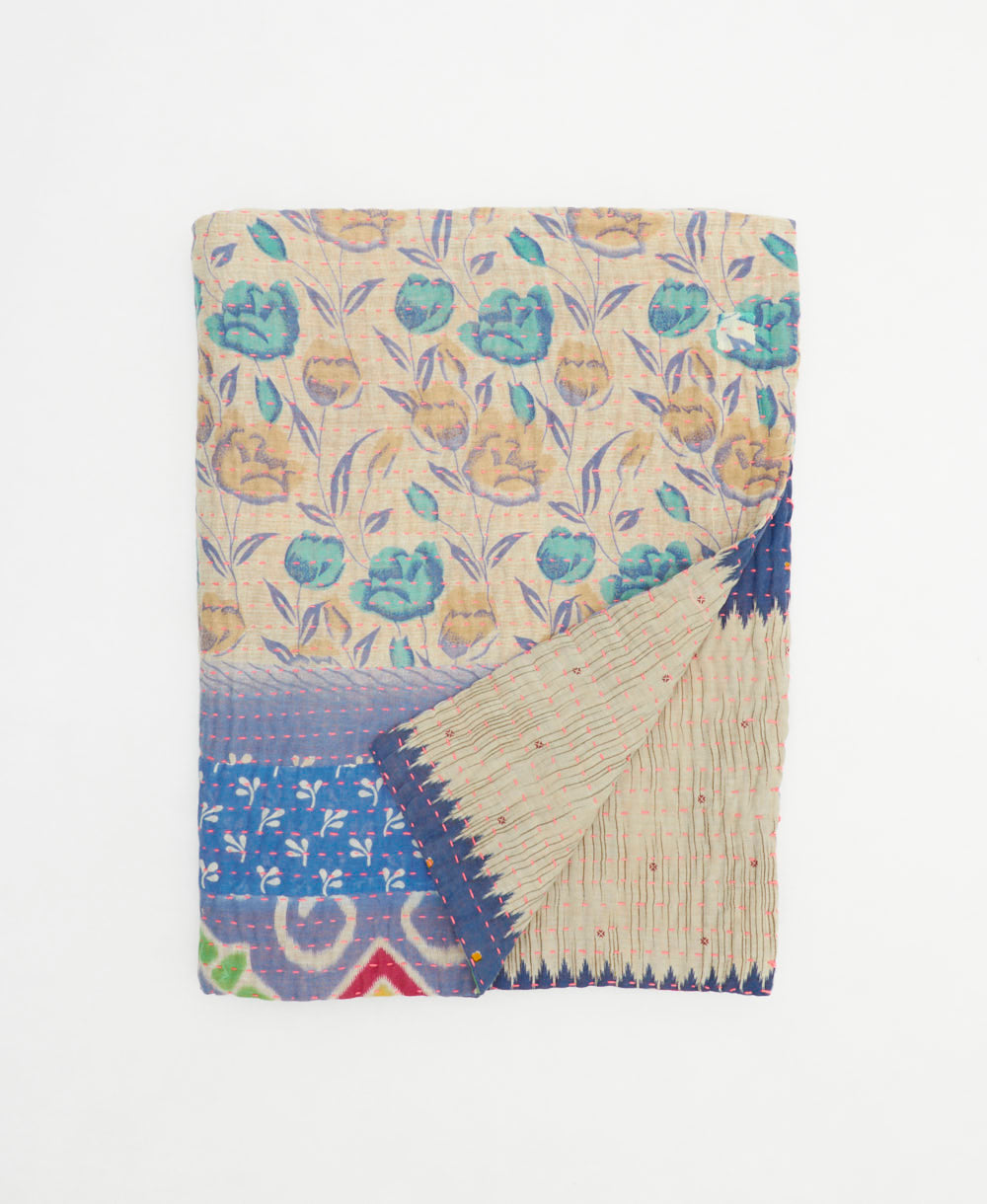 small kantha quilt handmade in India by women artisans from vintage cotton saris