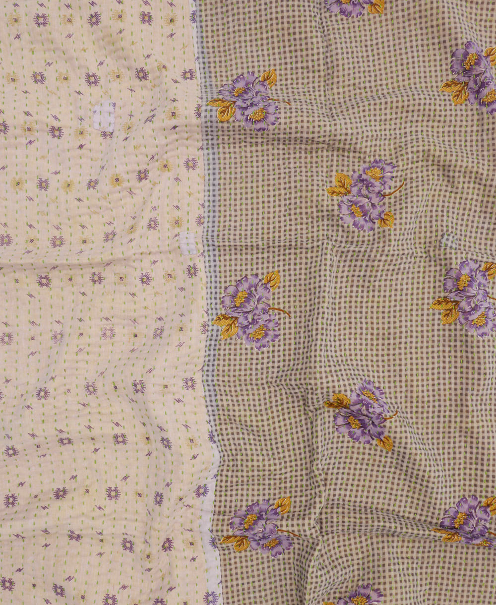 colorful kantha blanket made from upcycled vintage saris