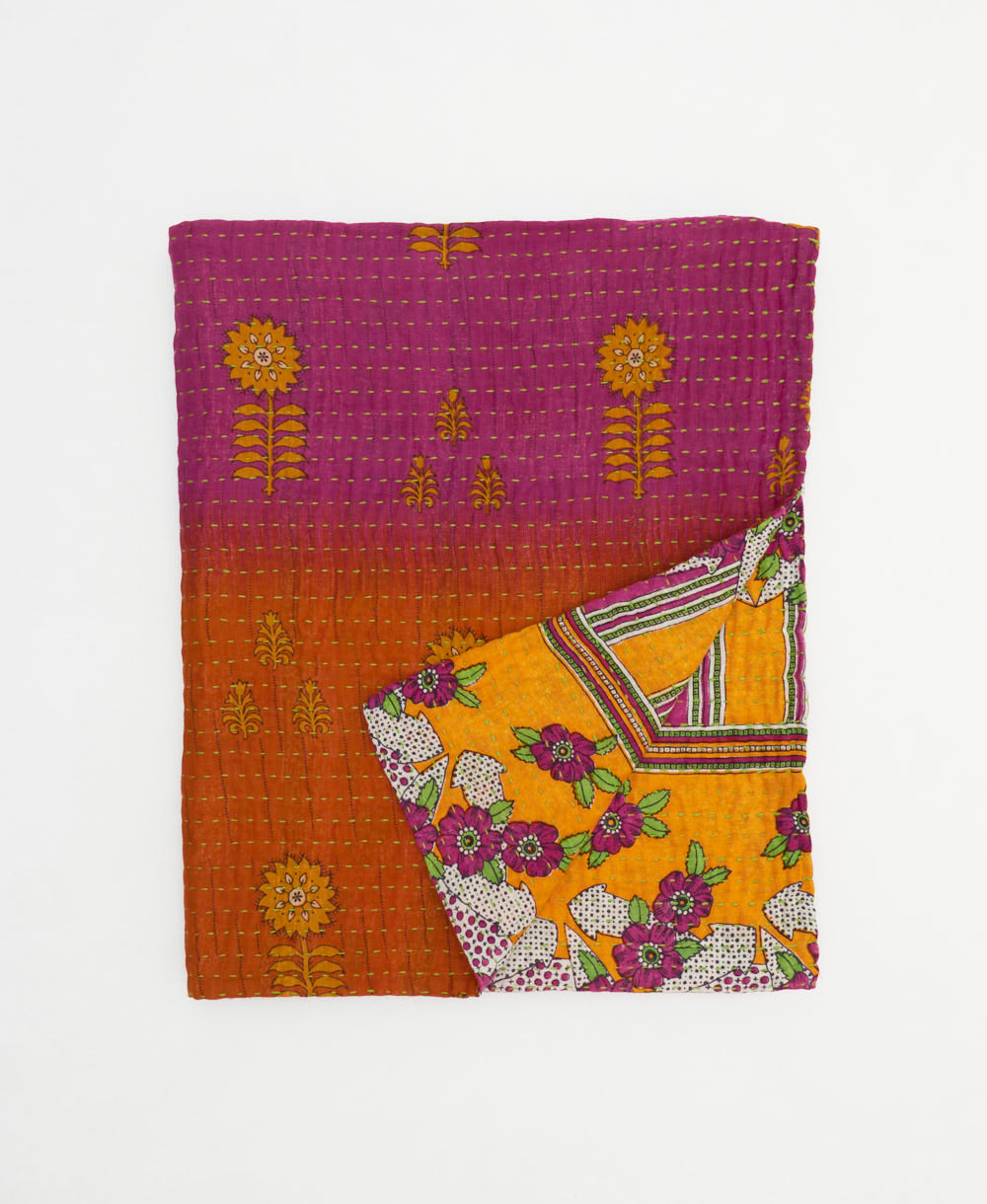 small kantha quilt handmade in India by women artisans from vintage cotton saris