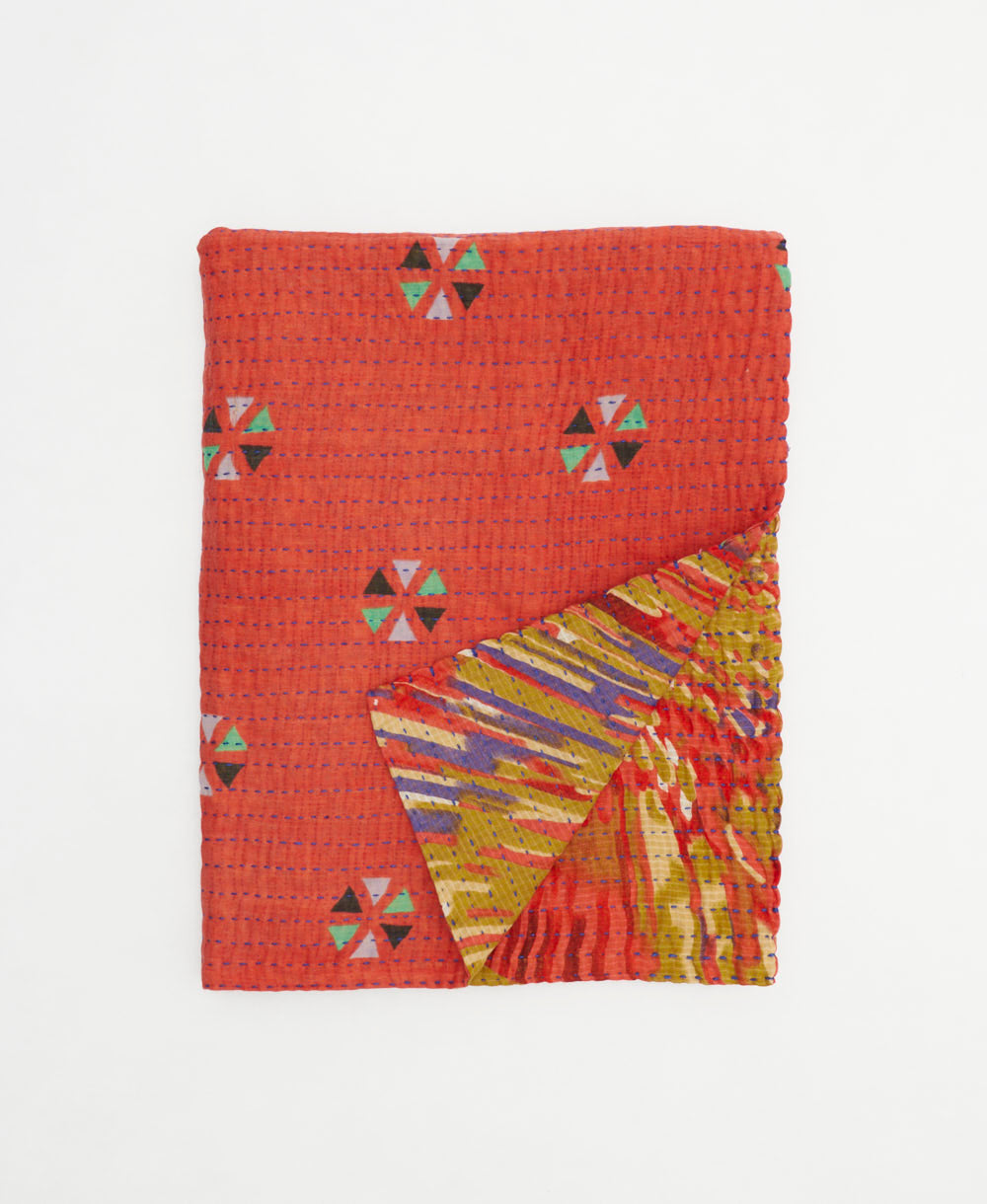 small kantha quilt handmade in India by women artisans from vintage cotton saris