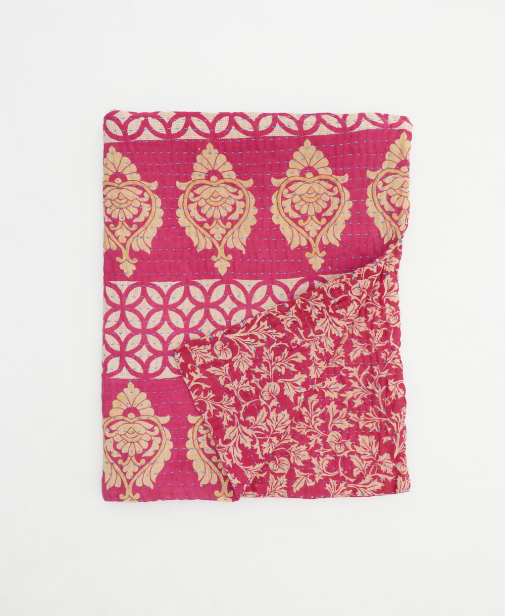 small kantha quilt handmade in India by women artisans from vintage cotton saris