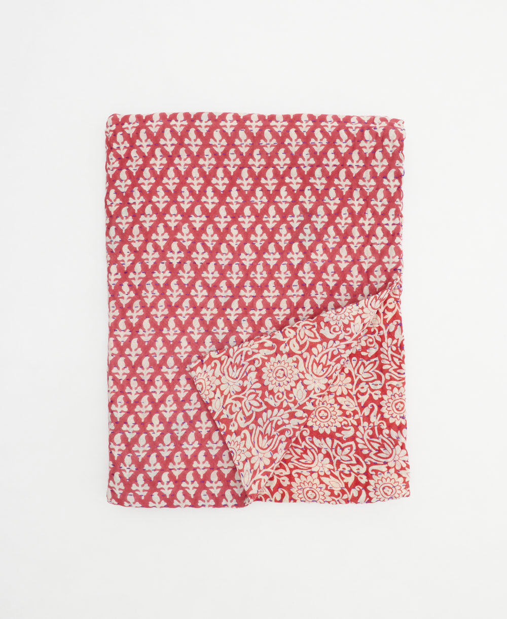 small kantha quilt handmade in India by women artisans from vintage cotton saris