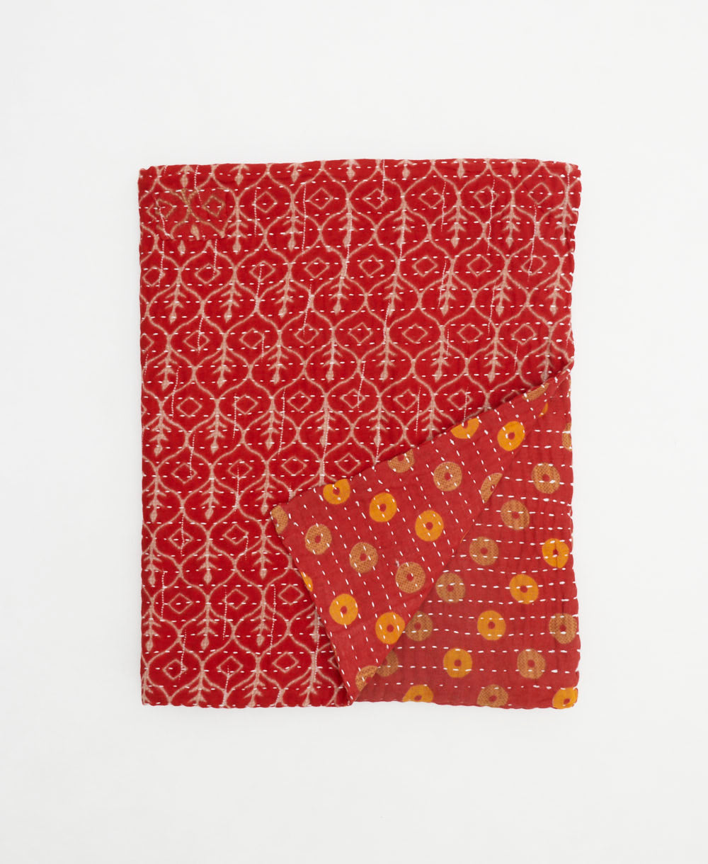 small kantha quilt handmade in India by women artisans from vintage cotton saris