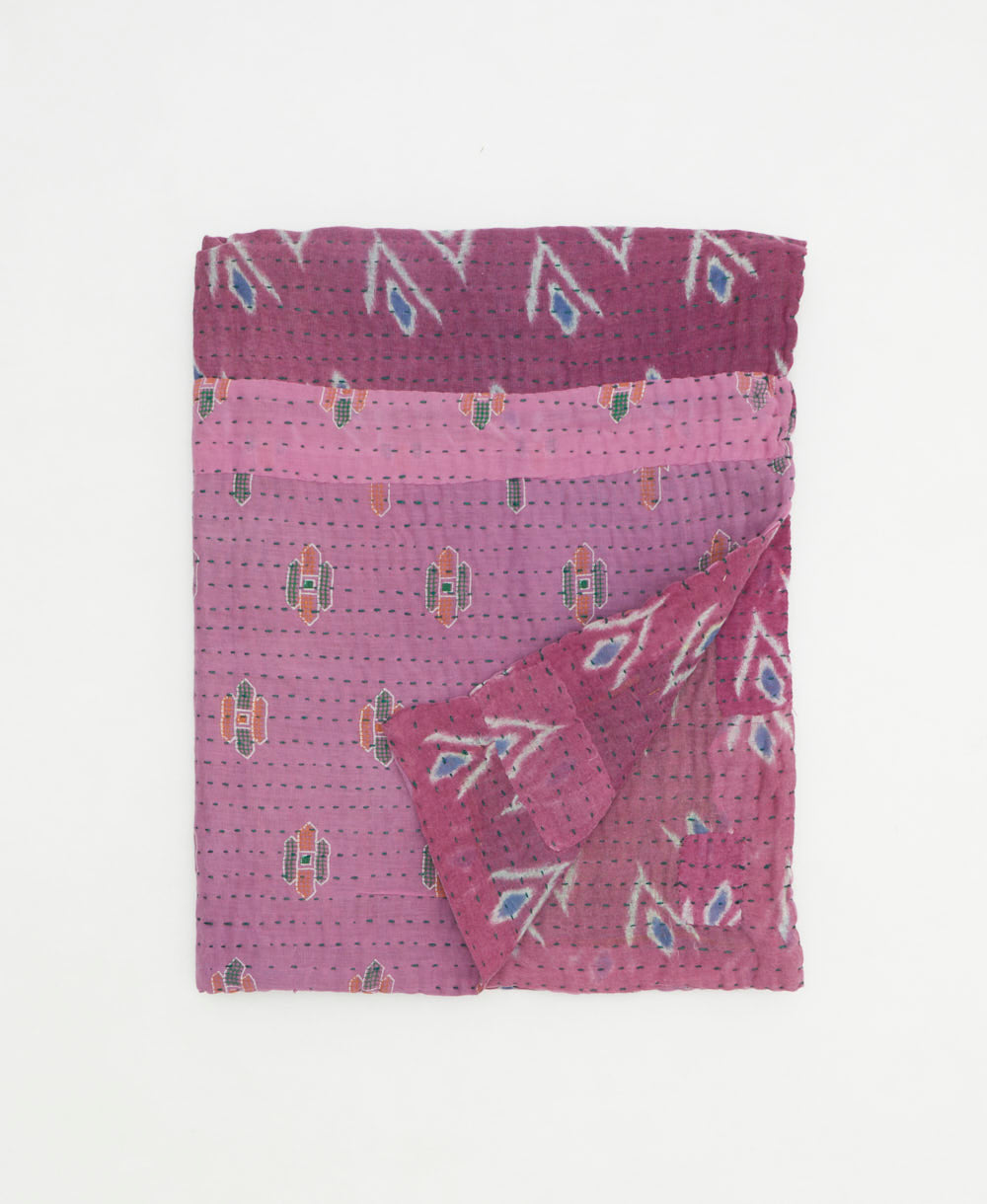 small kantha quilt handmade in India by women artisans from vintage cotton saris