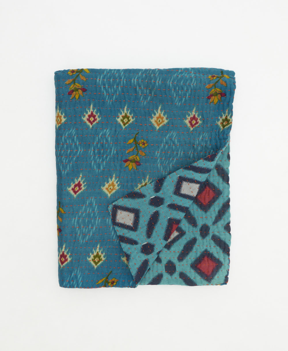 small kantha quilt handmade in India by women artisans from vintage cotton saris