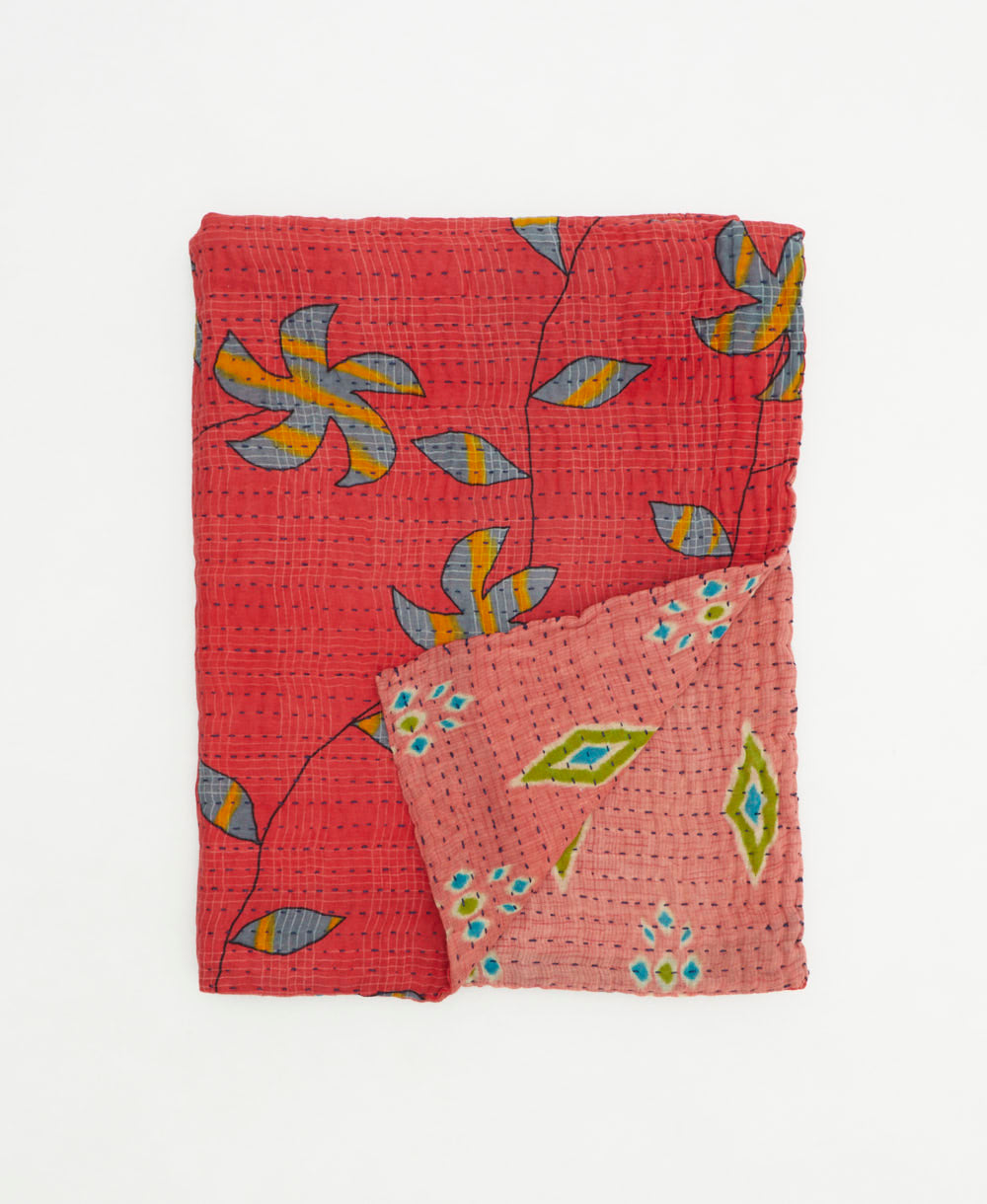 small kantha quilt handmade in India by women artisans from vintage cotton saris