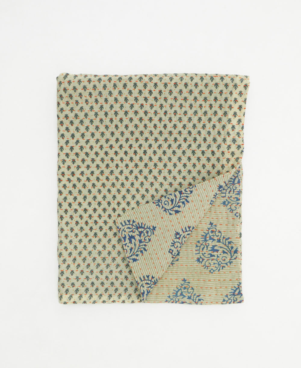 small kantha quilt handmade in India by women artisans from vintage cotton saris
