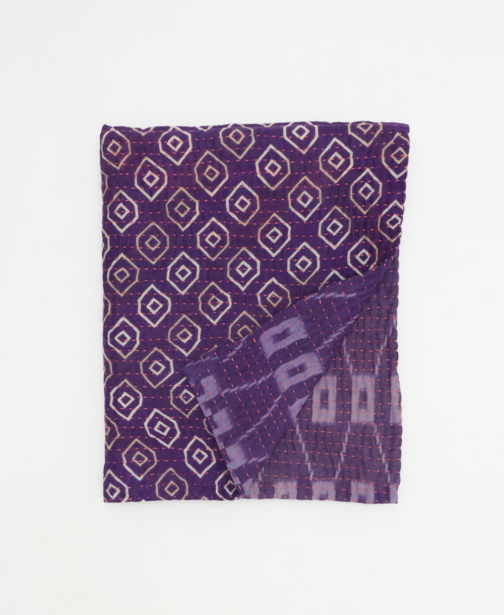 small kantha quilt handmade in India by women artisans from vintage cotton saris