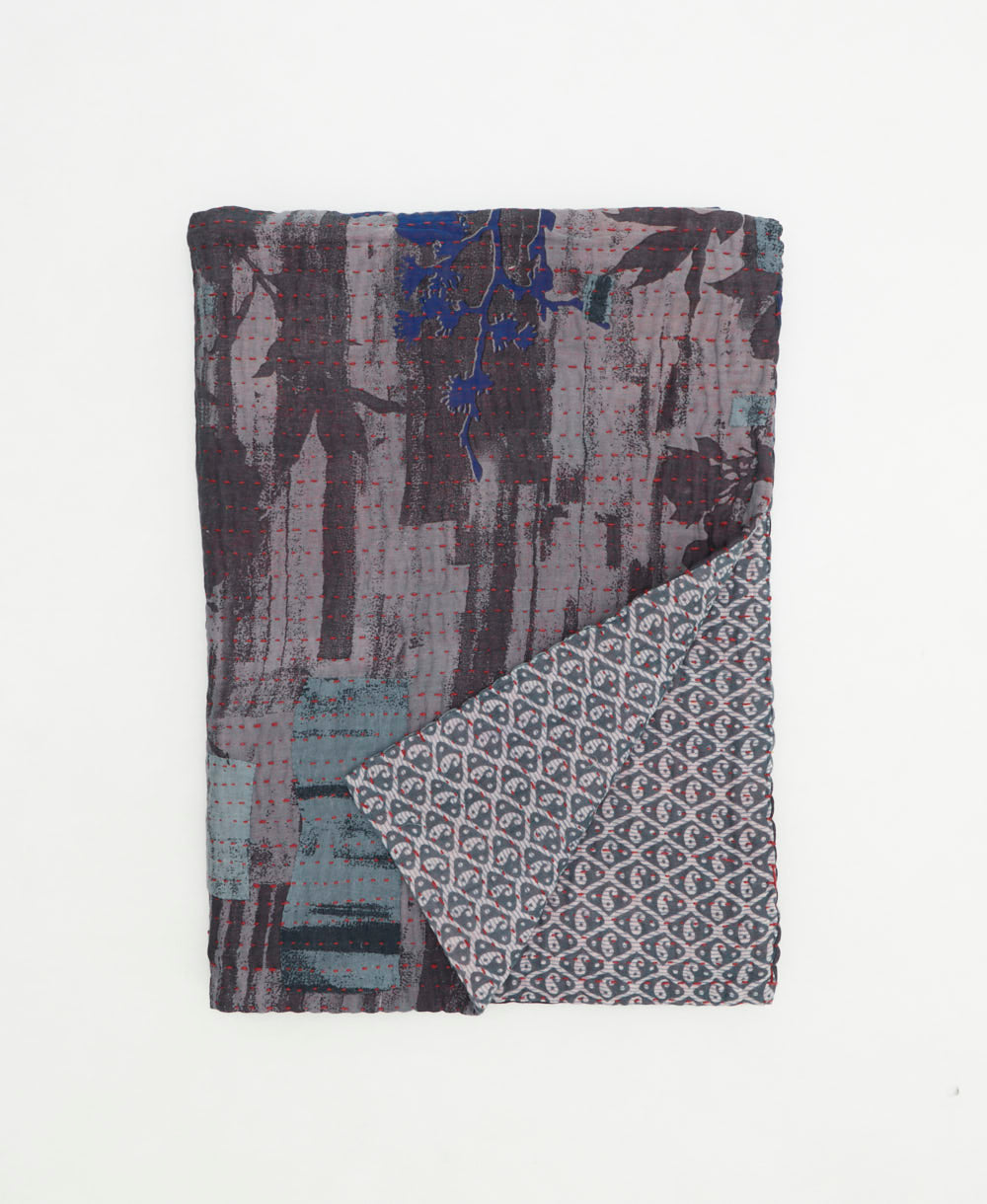 small kantha quilt handmade in India by women artisans from vintage cotton saris