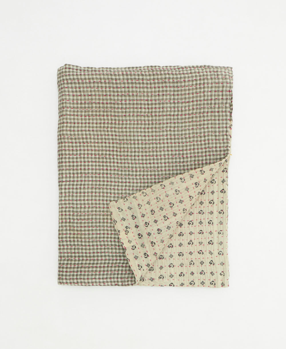 small kantha quilt handmade in India by women artisans from vintage cotton saris
